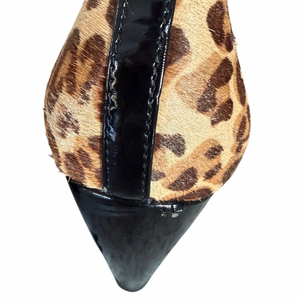 Cole Haan Leopard Print Calf Hair Black Patent Wedge Heels Size 8 - Picture 10 of 16
